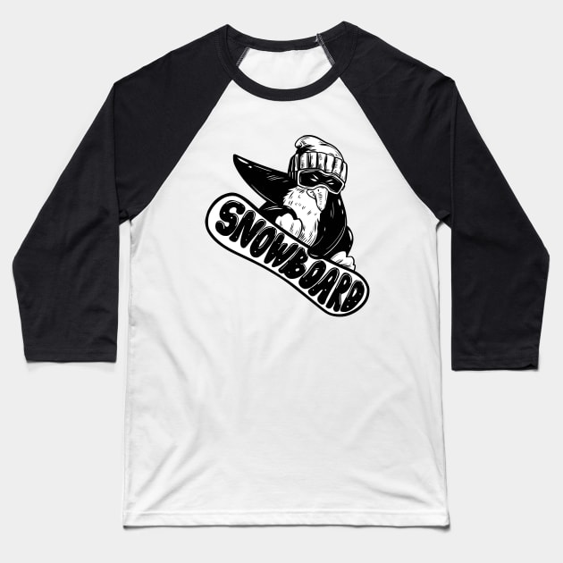 Penguin Snowboard Baseball T-Shirt by Mako Design 